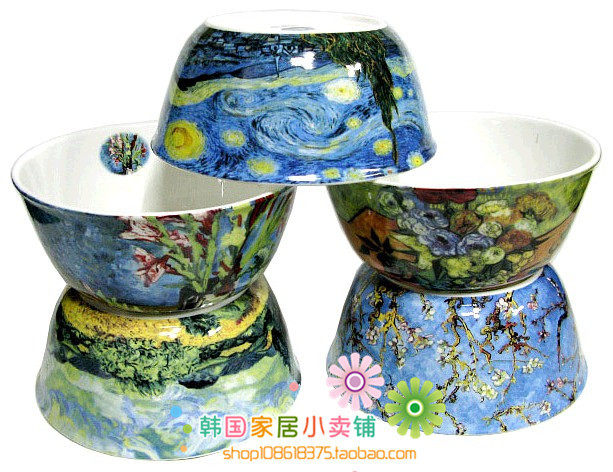 韩式插画饭碗家用汤碗汤面碗名画梵名画餐具高星夜空礼品套碗