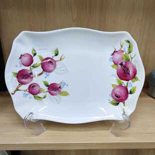 韩国石榴花大菜盘子花边鱼盘椭圆长方浅盘平盘果盘拼盘骨瓷韩式