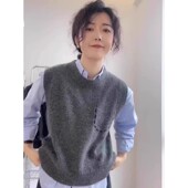 清仓 断码 戎美衣尚羊绒羊毛马夹女小个子毛衣背心灰色质感针织