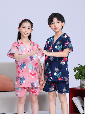 小孩汗蒸服男女纯棉足浴按摩服桑拿服儿童浴场足疗店会所浴衣睡衣