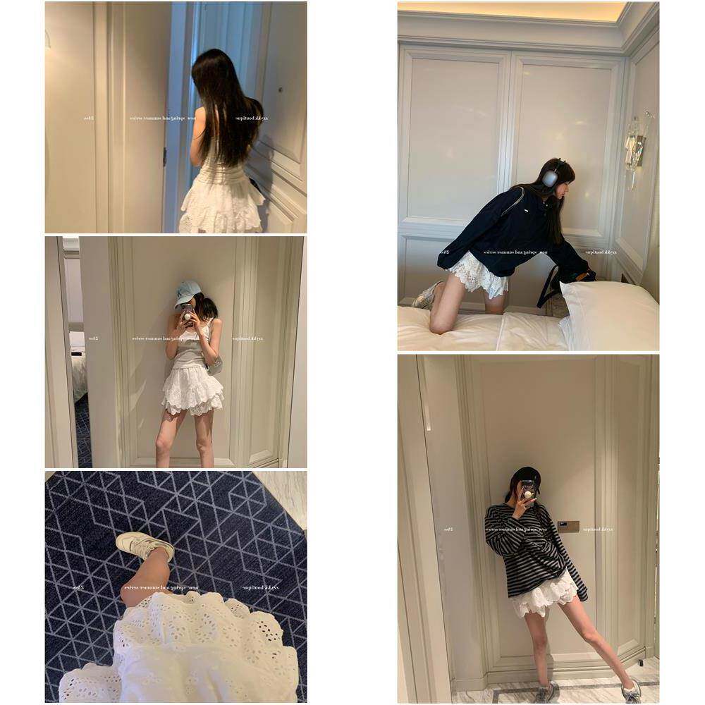 zzykk 芭蕾少女 重工多层裙摆蕾丝刺绣芭蕾半裙女春夏季a字短裙裤