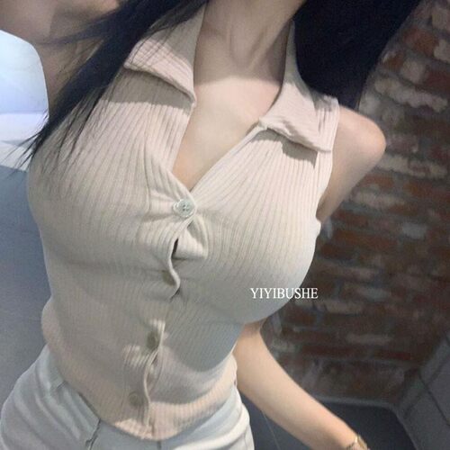 当天发 UM003气质翻领性感纽扣显身材外搭短款背心se