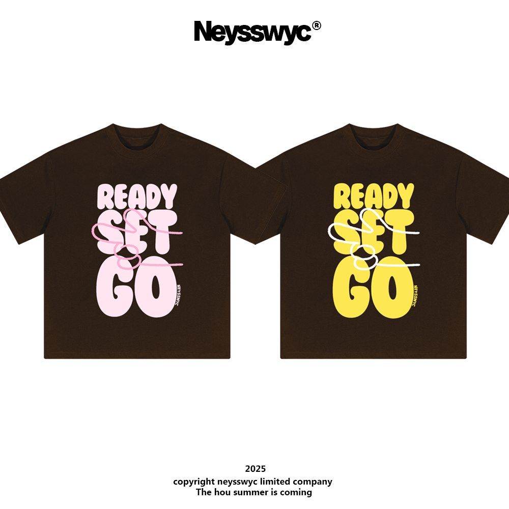 NEYSSWYC 【Go】黄粉短袖T恤新款百搭宽松ins圆领印花情侣