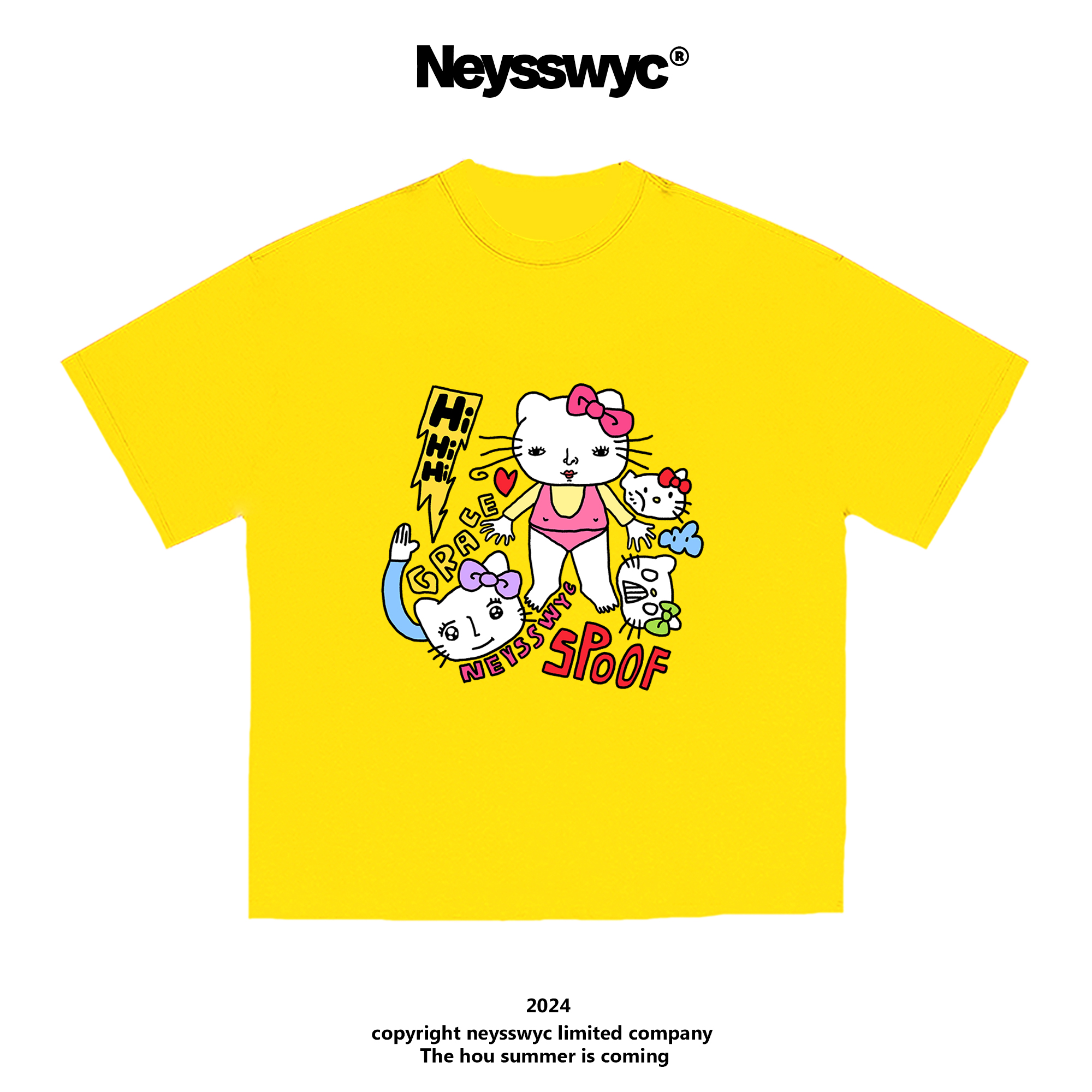 NEYSSWYC 恶搞趣味卡通百搭宽松短袖芒果黄色可爱T恤竞松情侣夏KT