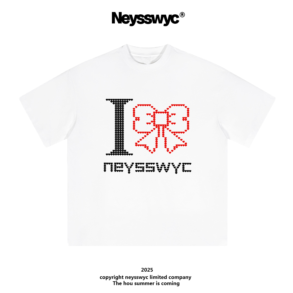 NEYSSWYC 【像素蝴蝶结】重磅白宽松百搭夏涂鸦T恤