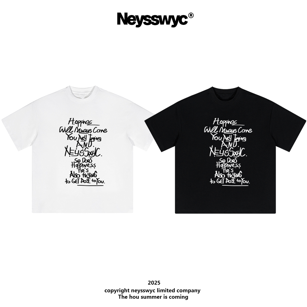 NEYSSWYC 【手写NS】黑白短袖T恤袖落肩宽松可爱