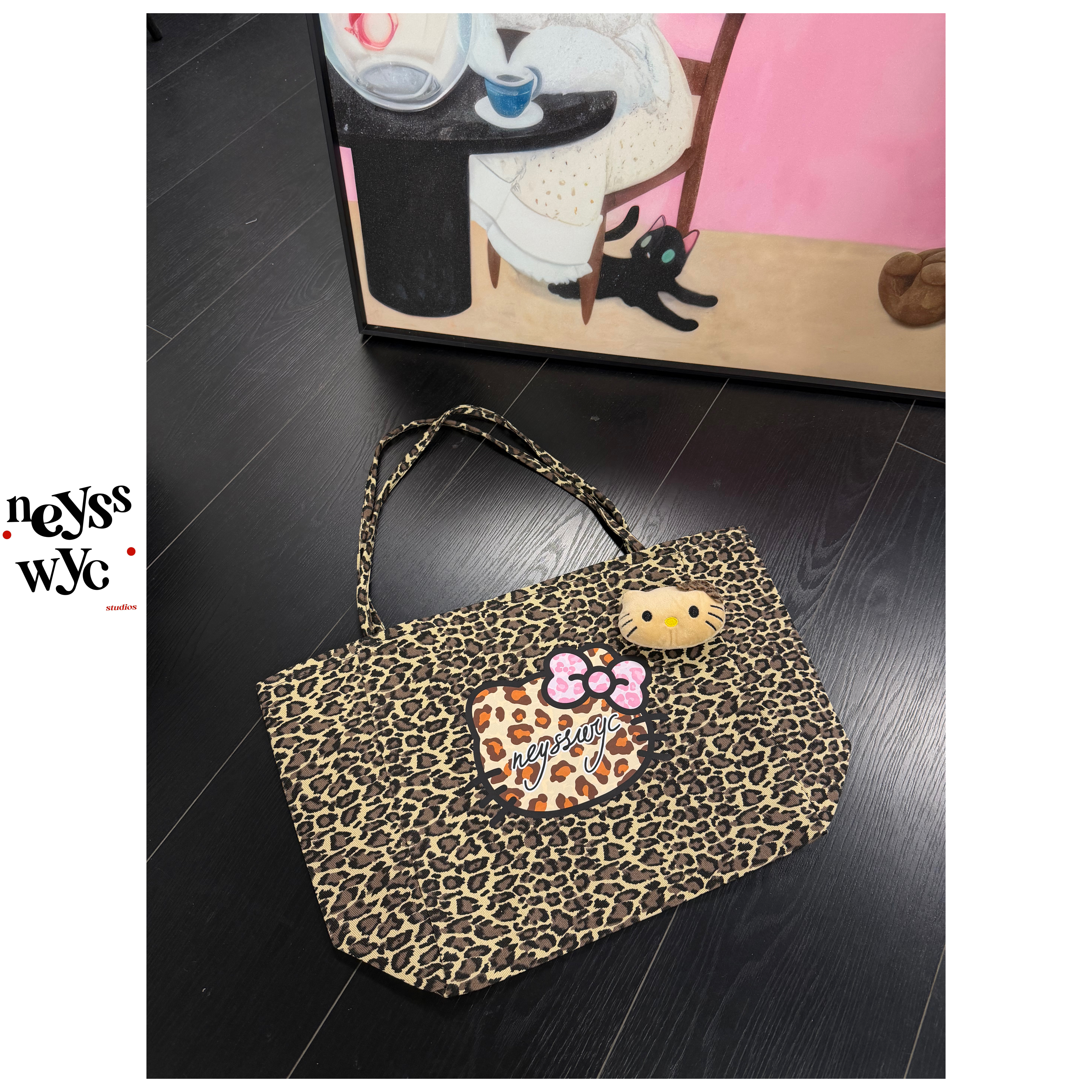 豹纹印花玩偶大容量帆布包