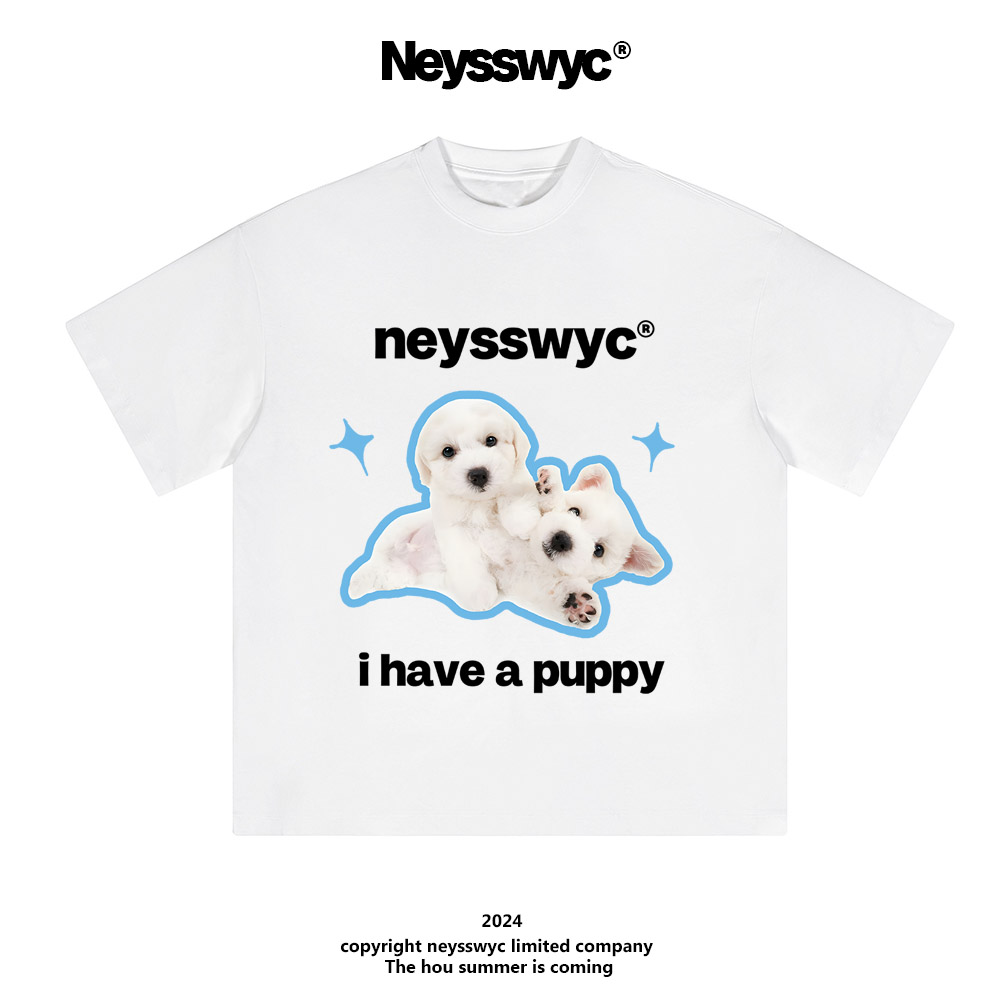 NEYSSWYC 【小比熊】短袖T恤纯色圆领宽松百搭狗狗ins情侣夏可爱