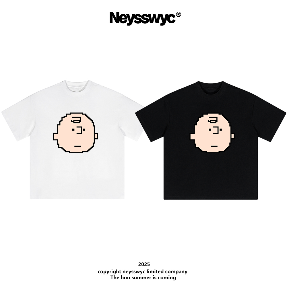 NEYSSWYC 【查理布朗】重磅黑白宽松百搭夏涂鸦T恤