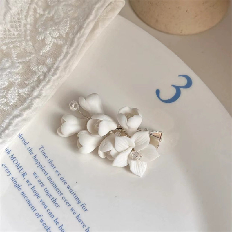 法式温柔优雅茉莉花朵发夹发饰高级感气质刘海侧边夹碎发夹头饰