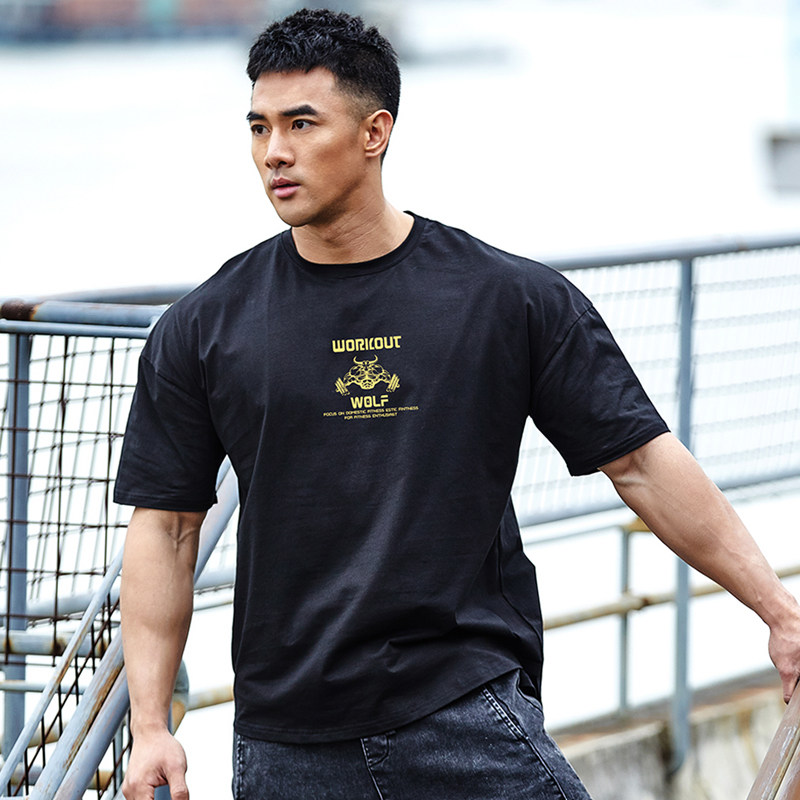 撸铁狼运动T恤男棉短袖宽松透气圆领纯色专业肌肉训练健身上衣夏,运动服/休闲服装,运动T恤,淘宝优惠券,粉丝福利购,淘宝优惠卷