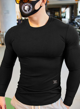 撸铁狼健身衣服男款速干长袖运动T恤紧身上衣教练训练服弹力透气
