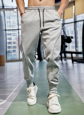 撸铁狼健身跑步训练运动裤束脚长裤宽松休闲弹力灰色卫裤男款秋冬