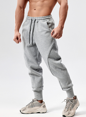 撸铁狼宽松休闲棉卫裤灰色运动长裤男款透气跑步健身裤束脚裤秋冬