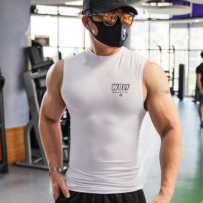 撸铁狼健身运动背心弹力速干健身衣服无袖坎肩紧身压缩衣男款