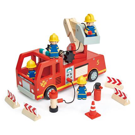 现货 美国Tender Leaf Toys木质消防救援车立体停车场建筑工地车