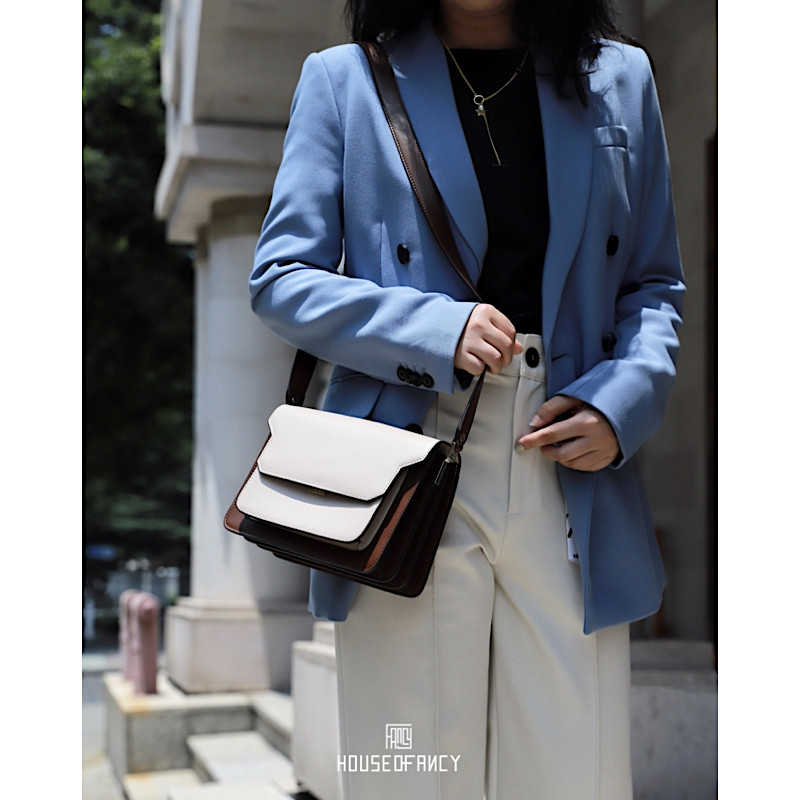 HOUSEOFANCY大容量风琴包女拼色简约小众潮流斜挎时尚精致356
