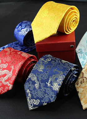 传统复古中国风红色金黄9CM宽版领带男士正装结婚新郎庆典领呔TIE