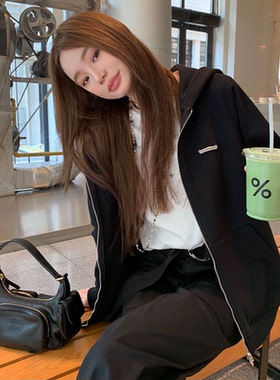 高品质390g十字架梵文刺卫衣女潮牌美式25秋冬纯棉开衫外套ins