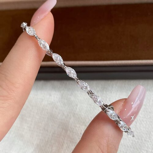 轻奢冷淡风双爪马眼手链女满镶钻梨形小水滴叠戴人工钻S925银精致