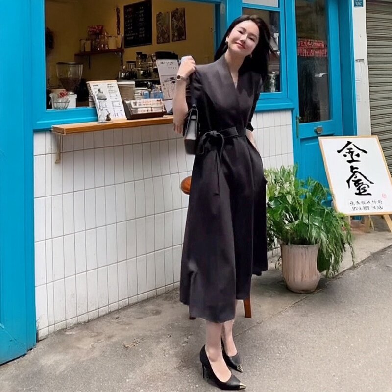 系带收腰西装连衣裙,气质中长裙