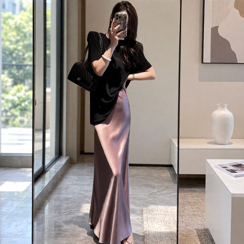 法式气质轻奢缎面垂感半身裙女春秋高腰包臀裙伞裙长裙子A字裙