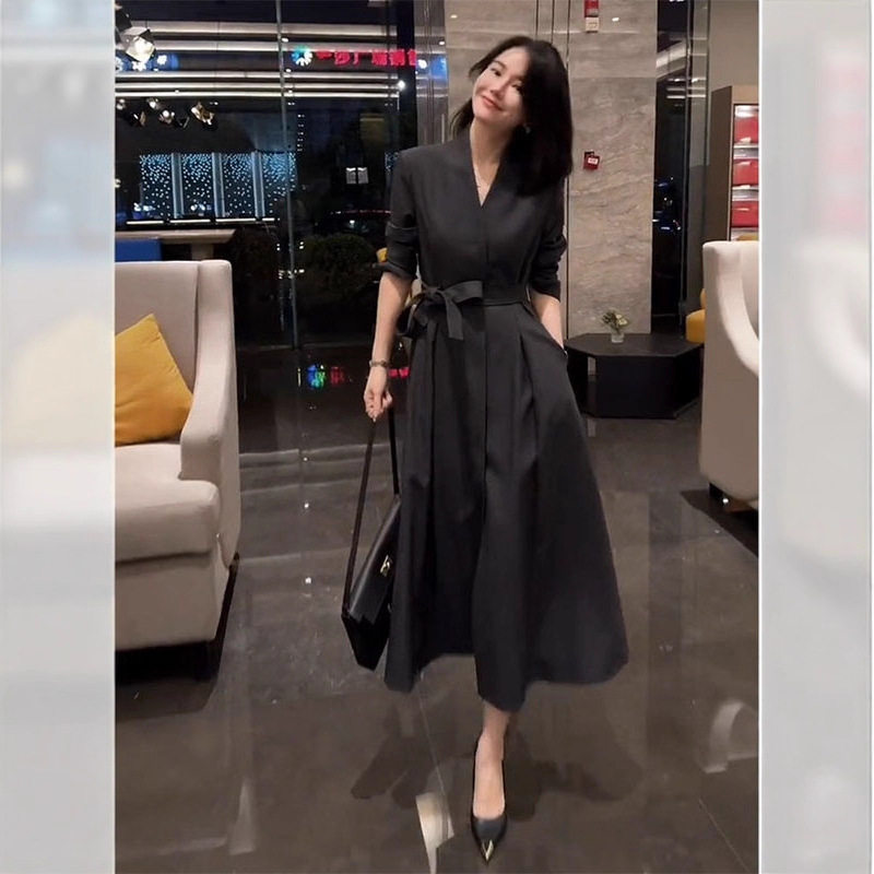 系带收腰西装连衣裙,气质中长裙