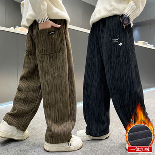 男童加绒裤子秋冬2026新款灯芯绒直筒裤中大童冬季洋气外穿休闲裤