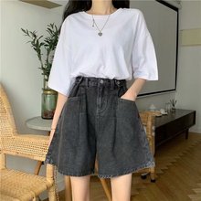 胖mm大码牛仔短裤女夏新款韩版宽松学生五分阔腿裤a字裤高腰显瘦