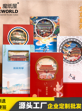 魔纸屋北京文创3d立体纸雕笔记本旅行纪念品颐和园盖章打卡手账本