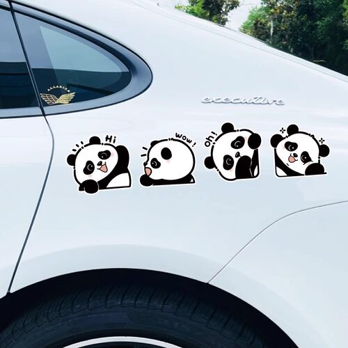 卡通可爱熊猫划痕遮挡汽车贴纸