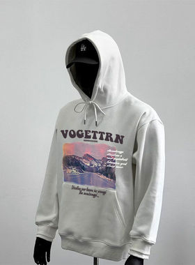 秋冬新款落日公路白色连帽卫衣男女街头hiphop宽松百搭情侣款ins