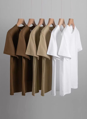 500G重磅T恤男女款短袖新疆棉纯棉圆领宽松纯色落肩半袖打底衫夏