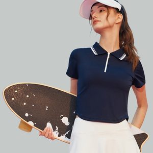 撞色半拉链运动T恤高尔夫网球服