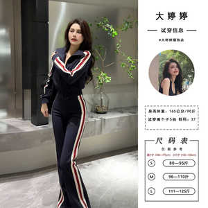 大婷婷 秋冬新款休闲运动套装条纹拼接时尚显瘦拉链两件套DT0707