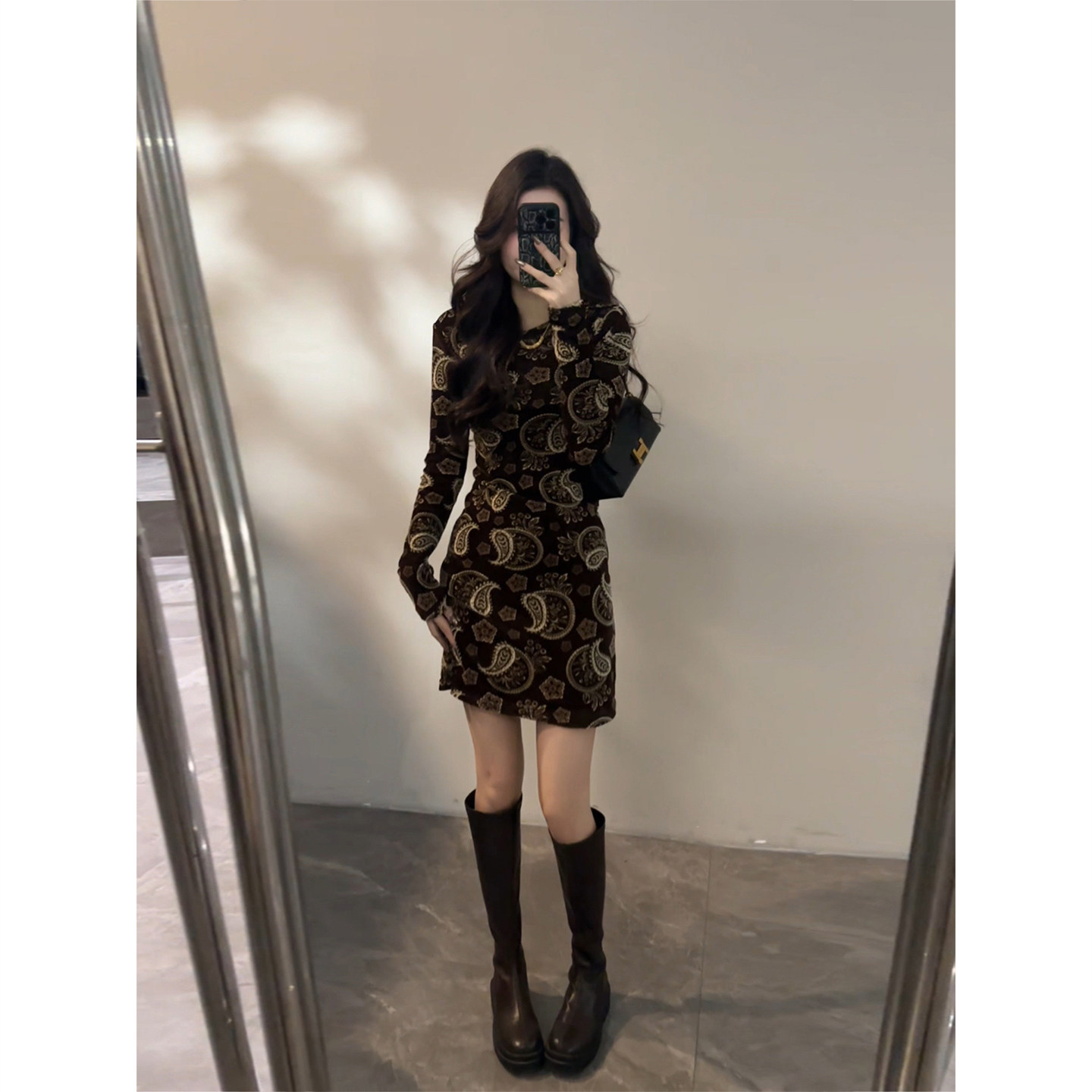 花卉印花连衣裙名媛时尚显瘦