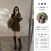 V领褶皱修身 大婷婷 2025新款 性感纯欲高级感包臀短裙连衣裙DT1083