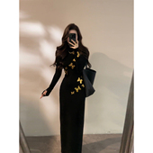 半高领高级感蝴蝶刺绣长袖 大婷婷 新款 气质连衣裙长裙DT1872