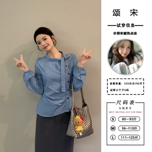 颂宋 夏季高级感小飞袖飘带斜门襟不规则休闲显瘦百搭衬衫DT1521