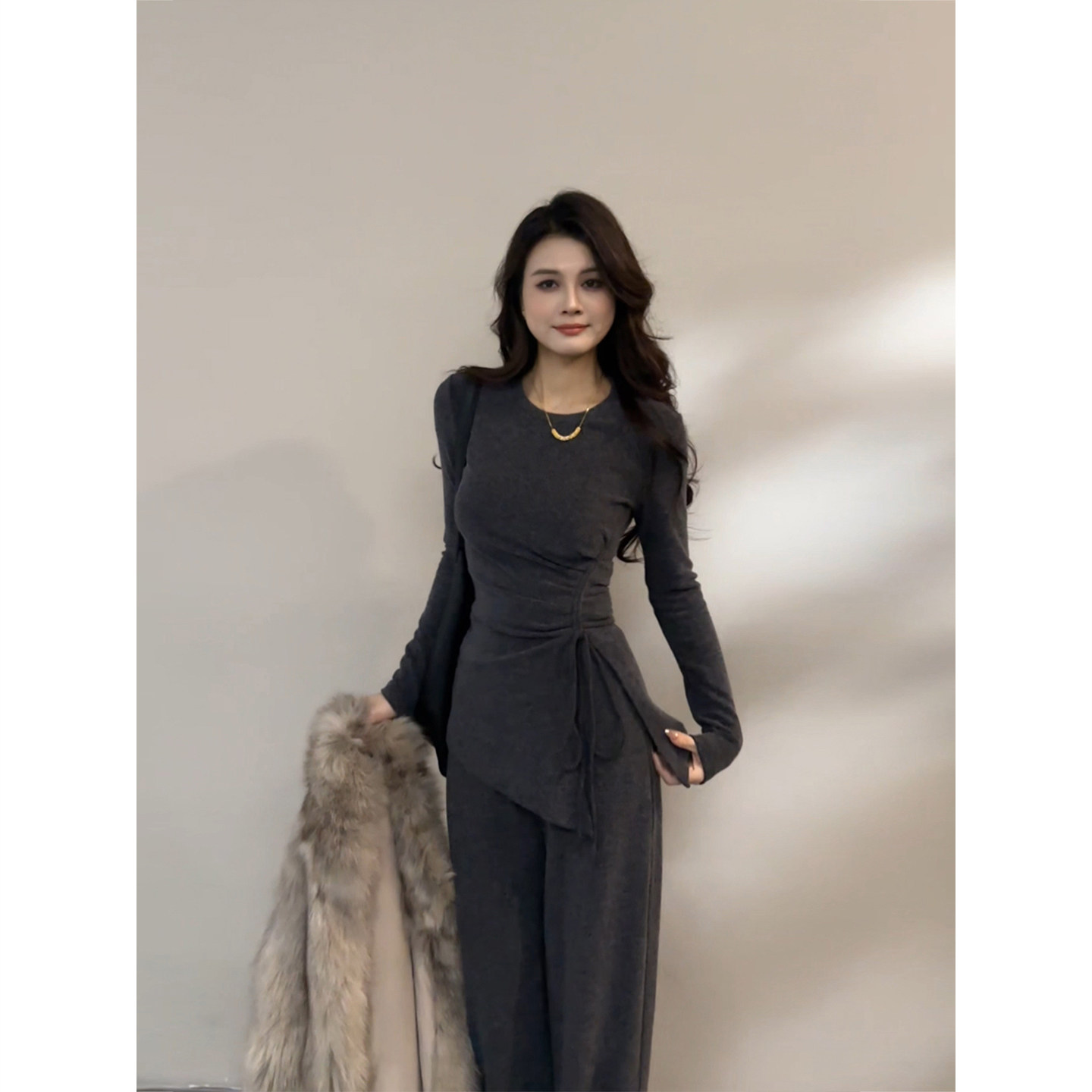 大婷婷 新款腰部褶皱绑带显瘦时尚秋冬设计感长袖百搭套装DT1830,女装/女士精品,时尚套装,淘宝优惠券,粉丝福利购,淘宝优惠卷