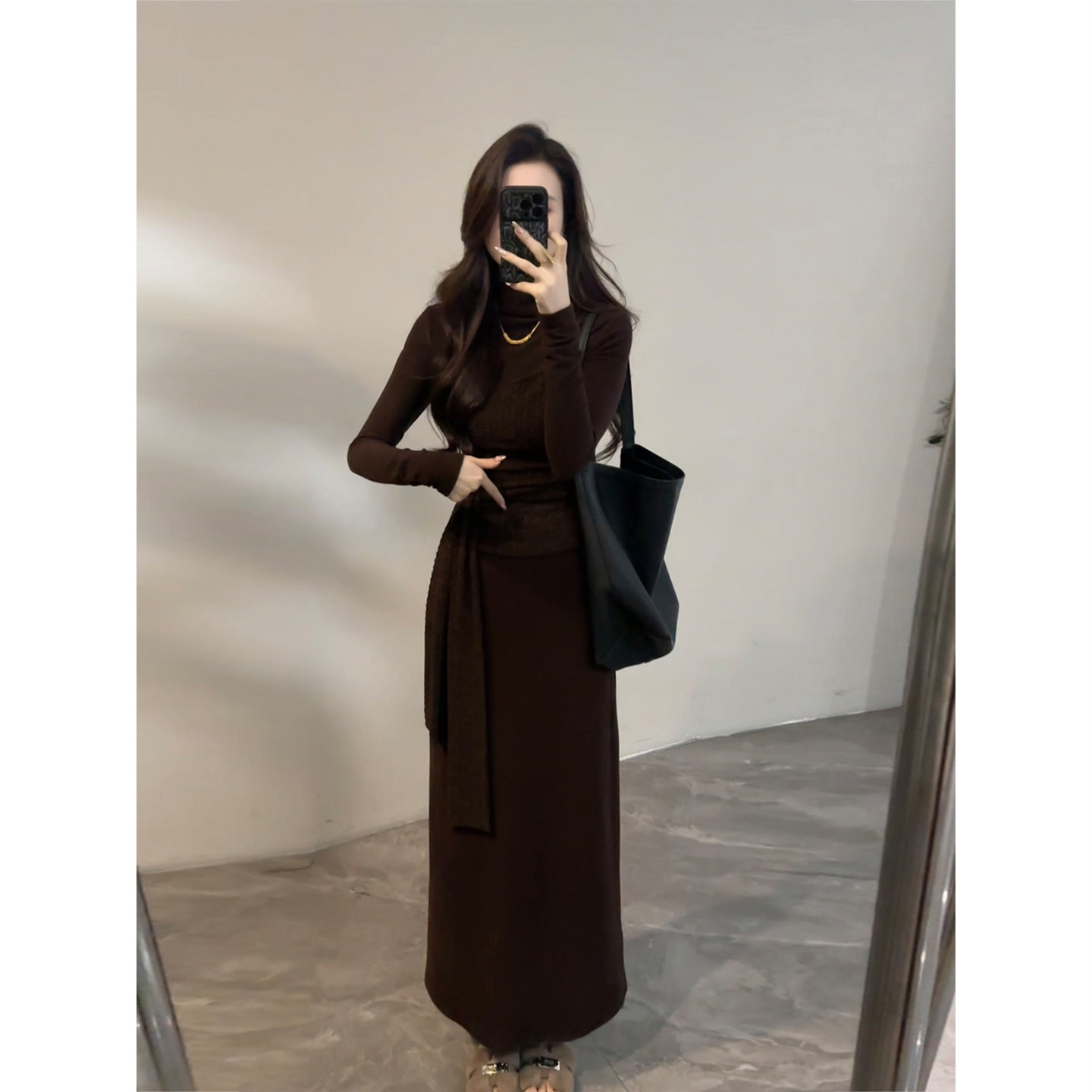 假两件拼接秋冬设计时尚复古连衣