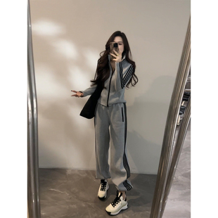 大婷婷 显瘦时尚拼接条纹休闲运动秋冬百搭通勤女装套装DT1795
