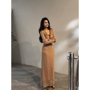 大婷婷 秋冬新款收腰裙子蕾丝拼接长袖修身显瘦连衣裙DT1839