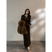 收腰裙子烫钻复古纽扣长袖 大婷婷 秋冬新款 连衣裙直筒裙DT1875