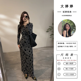 女装 显瘦时尚 收腰裙子DT1706 印花连衣裙秋冬季 大婷婷复古长袖