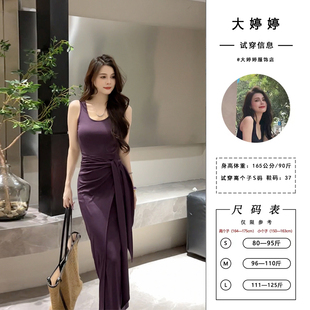 大婷婷 夏季背心纯色女装无袖套头连衣裙时尚褶皱修身长裙DT1365