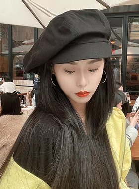 2025新款黑色云朵帽春夏超大亚麻轻薄贝雷帽巨显脸小帽子