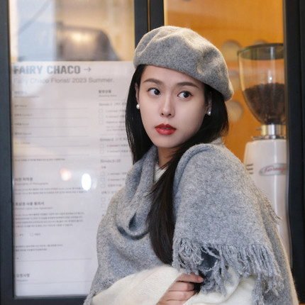 秋冬季保暖羊毛贝雷帽经典时尚款日系画家帽休闲女圆脸显脸小帽子