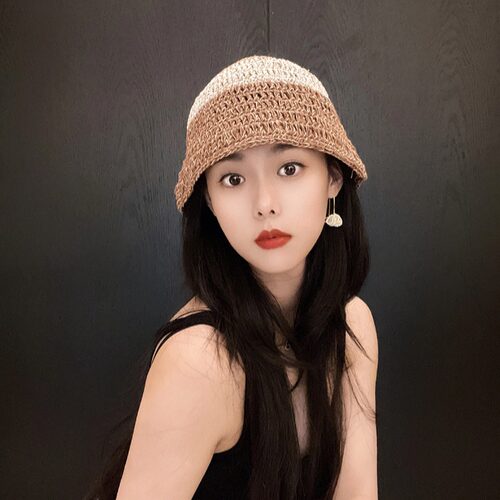 渔夫帽女款透气手工钩织夏季
