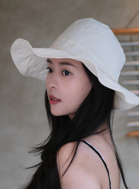 大帽檐遮阳防晒渔夫帽女夏季防紫外线速干薄款太阳帽子带防风绳
